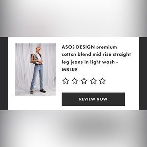 ASOS design straight leg jeans: size 24/32; mid rise (v waist) blue wash